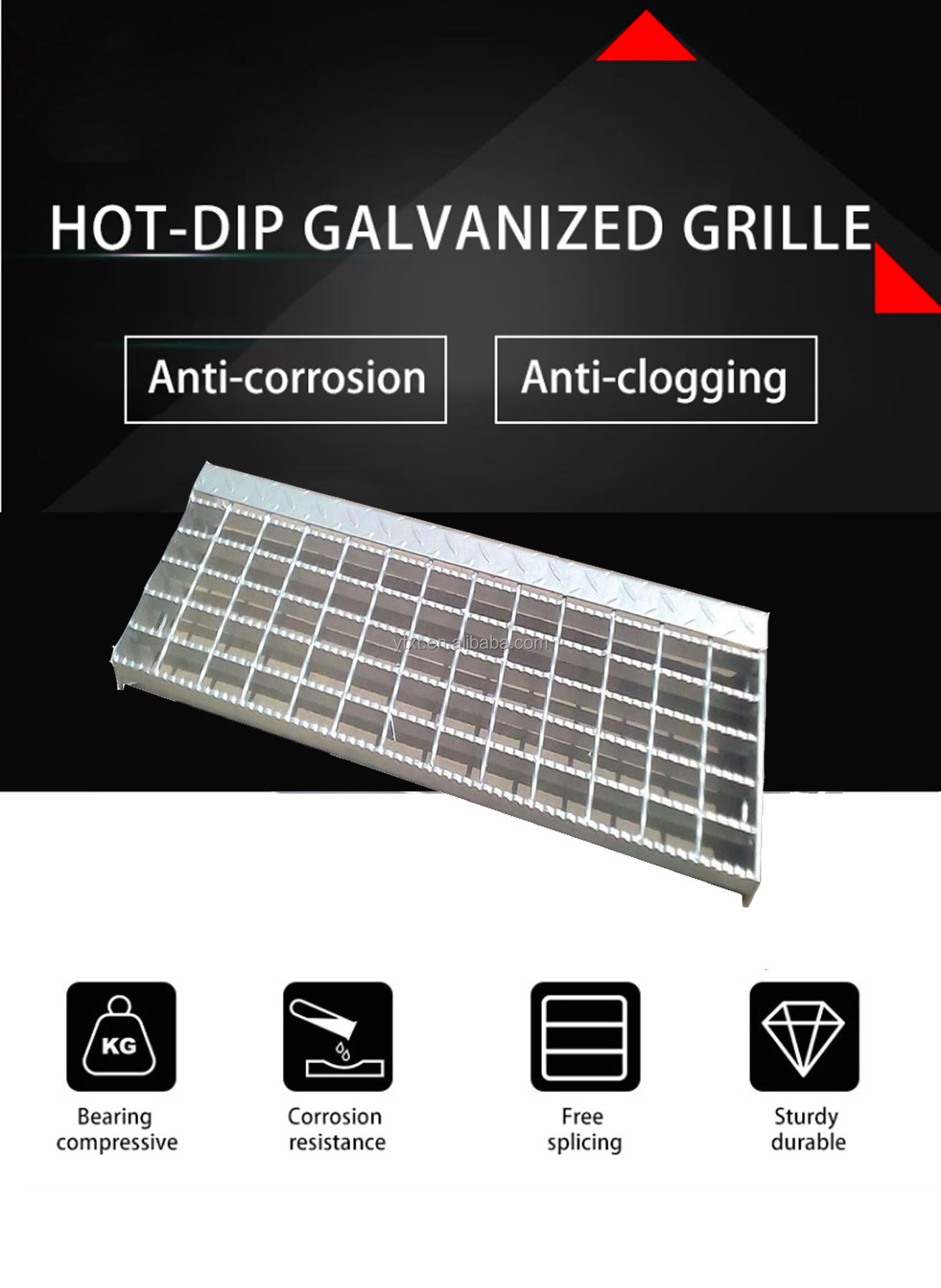 32x5mm galvanized steel walkway grating anti slip stair tread grating